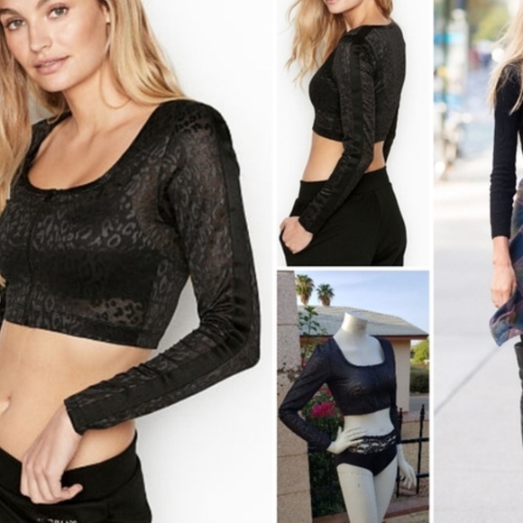 Victorias Secret Sheer Black Leopard Print Set. Jacket, Bra, and Leggings 32B SM - Picture 1 of 16